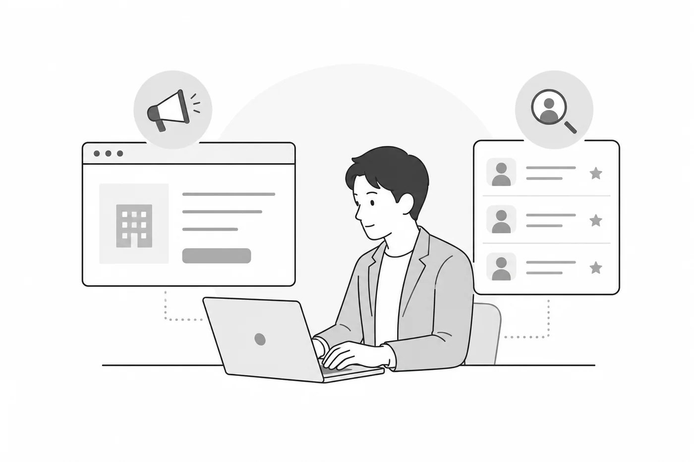 求人広告とダイレクトリクルーティングを運用している様子